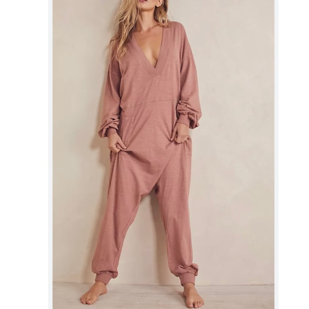 Free People Just Because Onesie Relaxed Overs fit Jumpsuit in dusty pink